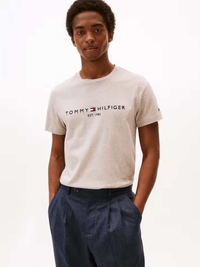 Load image into Gallery viewer, Tommy Hilfiger Mens Logo Tee - Heathered Pebble
