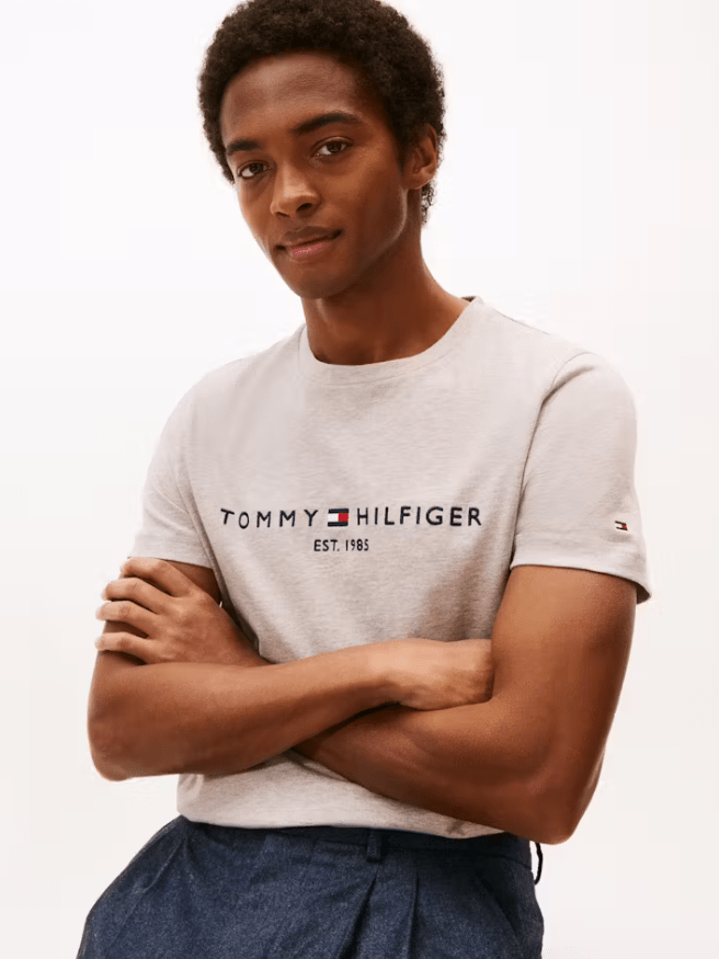 Load image into Gallery viewer, Tommy Hilfiger Mens Logo Tee - Heathered Pebble
