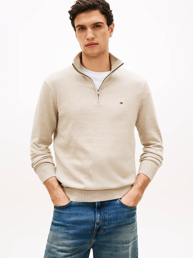 Load image into Gallery viewer, Tommy Hilfiger Mens Flag Embroidery Quarter-Zip Jumper
