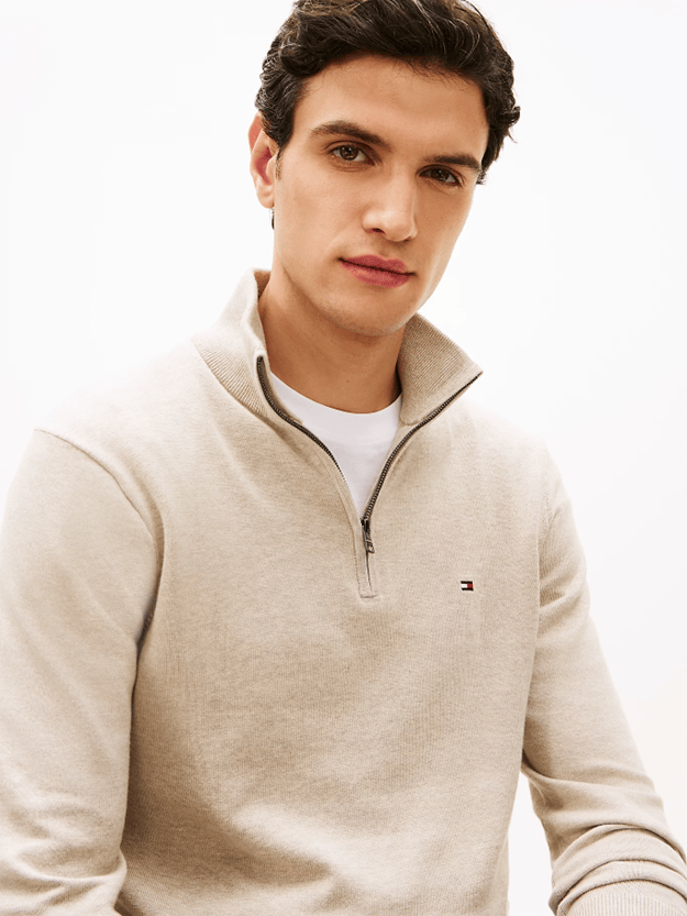 Load image into Gallery viewer, Tommy Hilfiger Mens Flag Embroidery Quarter-Zip Jumper
