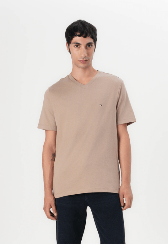 Tommy Hilfiger Mens Essential V-Neck Tee- Coastal Taupe