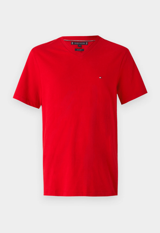 Tommy Hilfiger Mens Essential V-Neck Tee - Medium Red