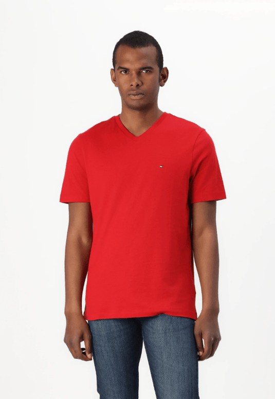 Tommy Hilfiger Mens Essential V-Neck Tee - Medium Red