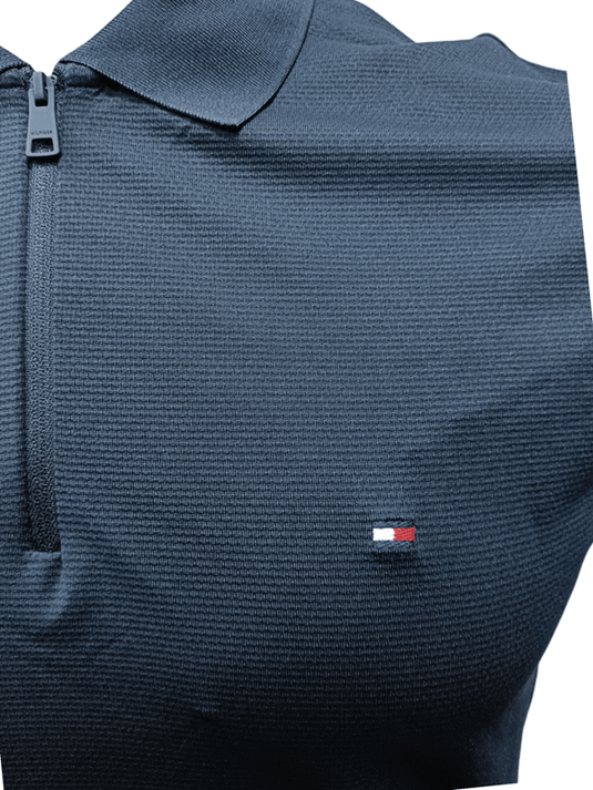 Tommy Hilfiger Mens Performance Pique Zip Regular Fit Polo - Desert Sky