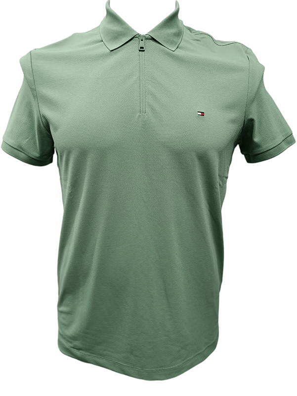 Load image into Gallery viewer, Tommy Hilfiger Mens Performance Pique Zip Regular Fit Polo - Dusty Meadow
