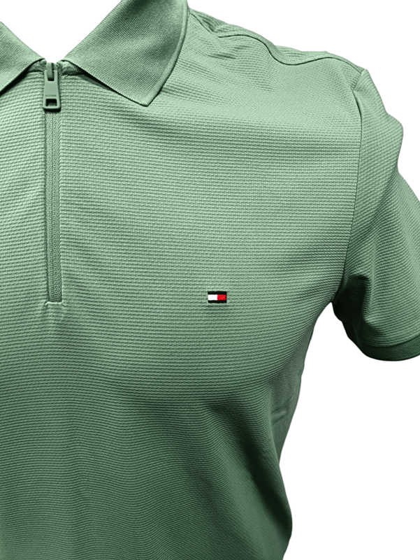 Load image into Gallery viewer, Tommy Hilfiger Mens Performance Pique Zip Regular Fit Polo - Dusty Meadow
