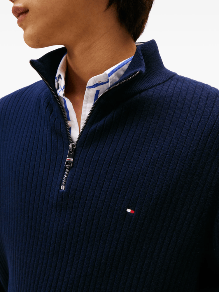 Load image into Gallery viewer, Tommy Hilfiger Ribbed Quarter-Zip Jumper With Cashmere
