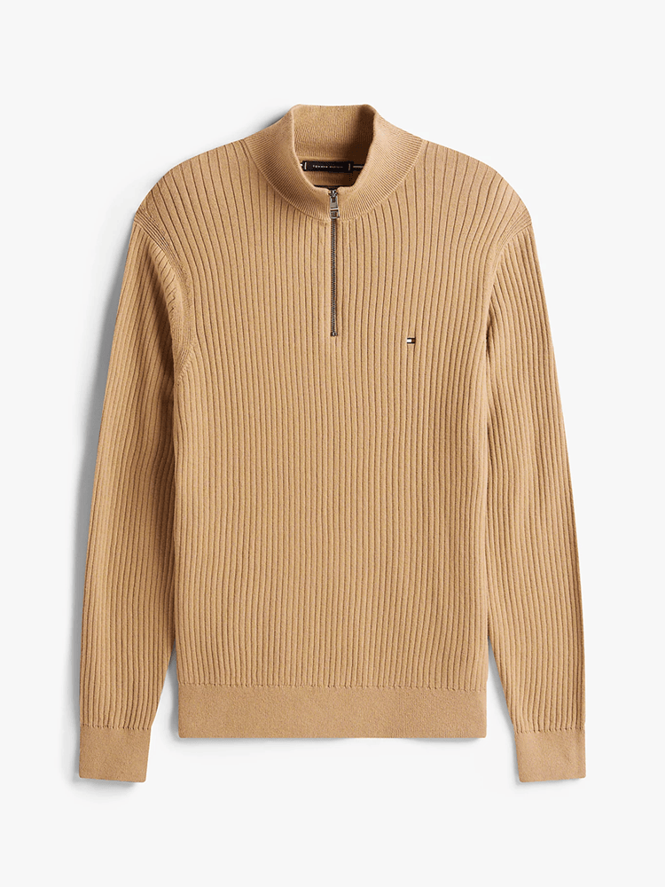 Load image into Gallery viewer, Tommy Hilfiger Ribbed Quarter-Zip Jumper With Cashmere
