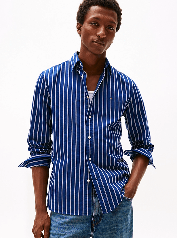 Load image into Gallery viewer, Tommy Hilfiger Mens Regular Fit Stripe Oxford Shirt - Preppy Navy/White
