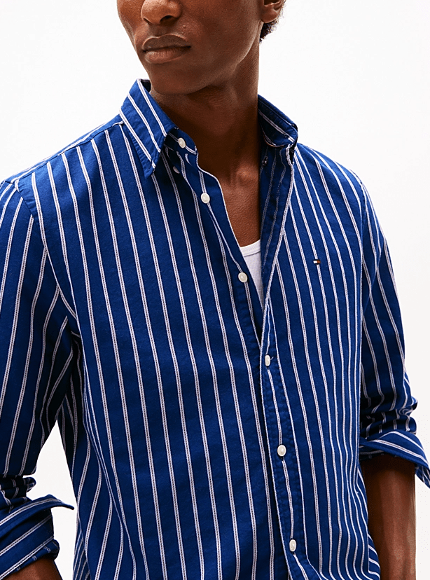 Load image into Gallery viewer, Tommy Hilfiger Mens Regular Fit Stripe Oxford Shirt - Preppy Navy/White
