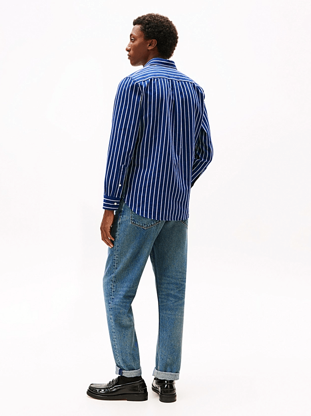 Load image into Gallery viewer, Tommy Hilfiger Mens Regular Fit Stripe Oxford Shirt - Preppy Navy/White
