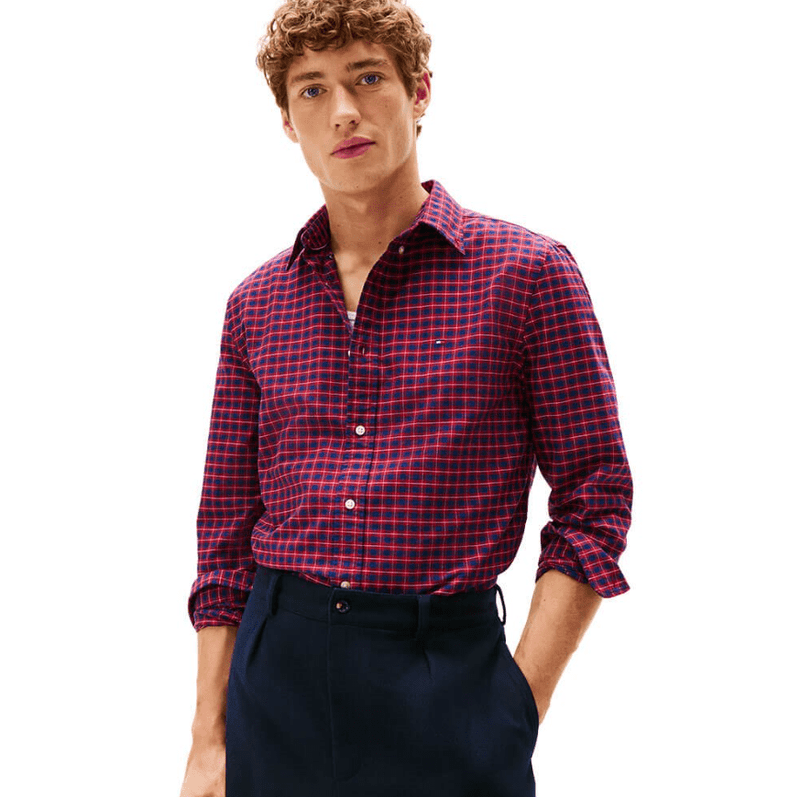 Load image into Gallery viewer, Tommy Hilfiger Mens Heritage Regular Fit Check Oxford Shirt - Regatta Red
