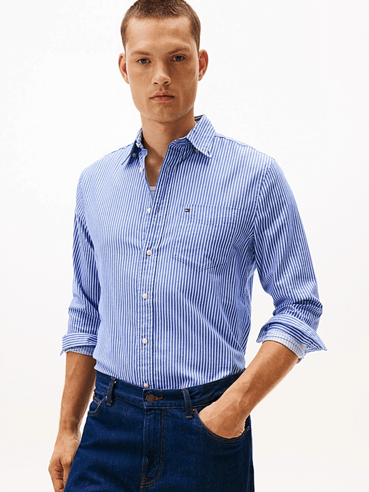 Tommy Hilfiger Mens Regular Fit Stripe Twill Shirt - Wedge Blue/Stripe