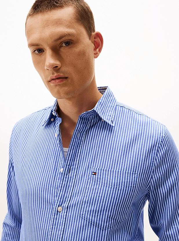 Load image into Gallery viewer, Tommy Hilfiger Mens Regular Fit Stripe Twill Shirt - Wedge Blue/Stripe
