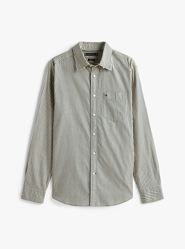 Load image into Gallery viewer, Tommy Hilfiger Mens Regular Fit Stripe Twill Shirt - Ornamental Green/Stripe