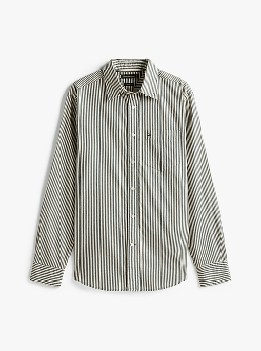 Tommy Hilfiger Mens Regular Fit Stripe Twill Shirt - Ornamental Green/Stripe