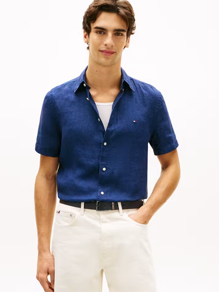 Load image into Gallery viewer, Tommy Hilfiger Mens Pigment Dyed Linen Shirt - Carbon Navy

