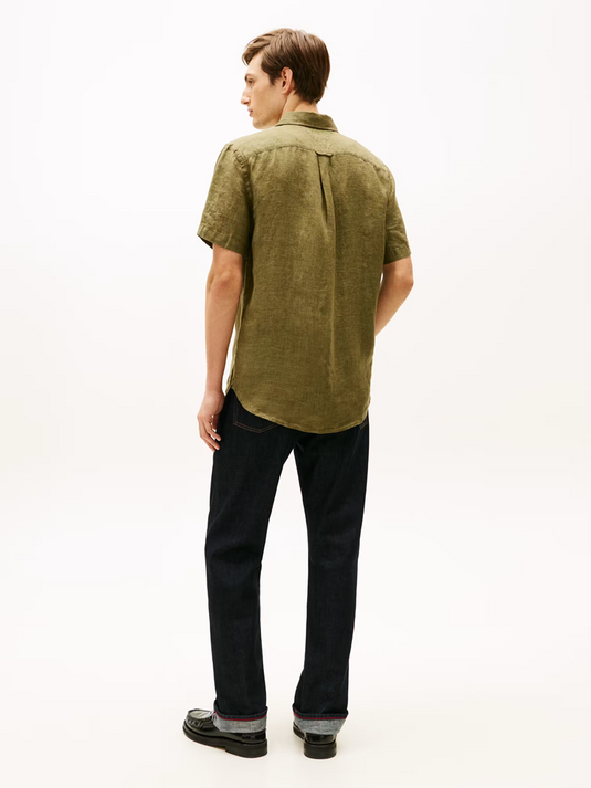 Tommy Hilfiger Mens Pigment Dyed Linen Shirt - Alaskan Green