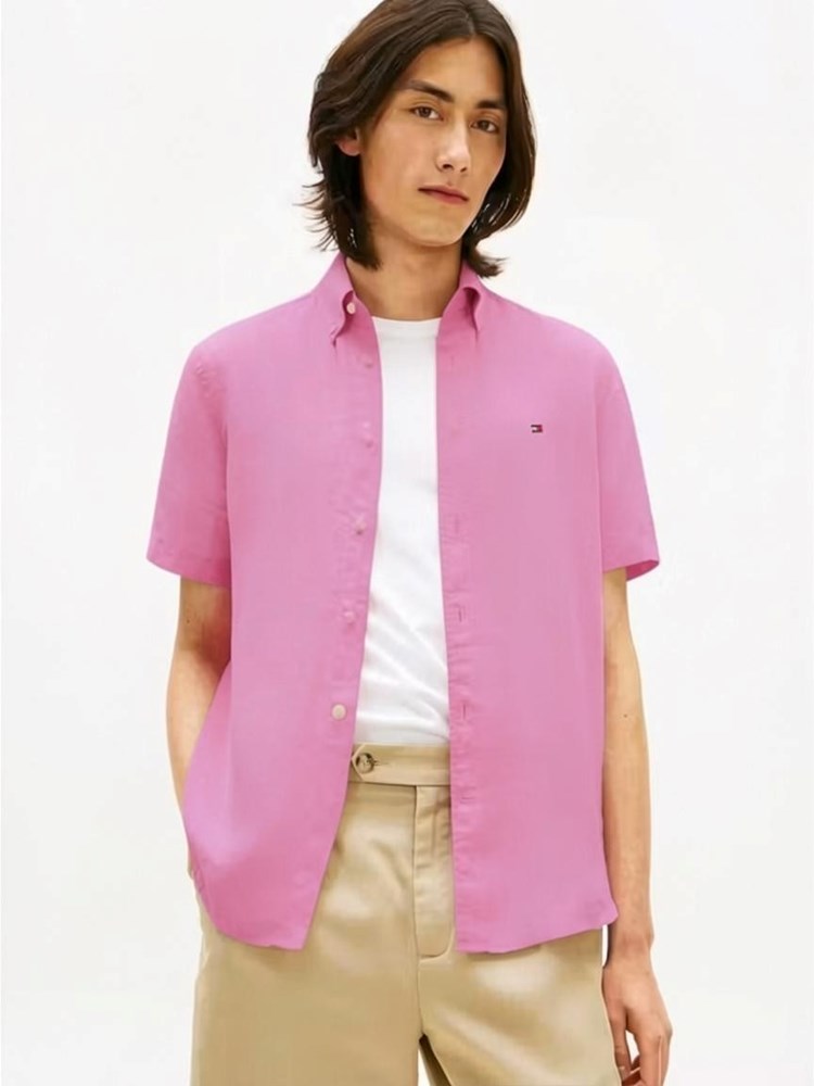 Load image into Gallery viewer, Tommy Hilfiger Mens Pigment Dyed Linen Shirt - Synthetic Blush
