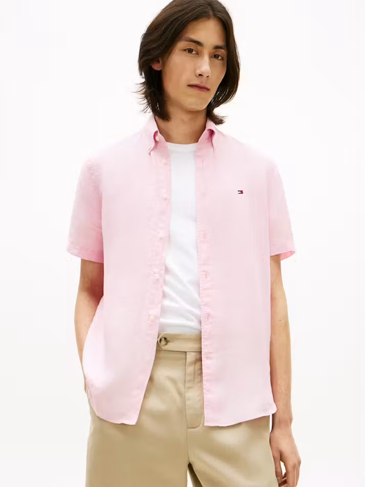 Load image into Gallery viewer, Tommy Hilfiger Mens Pigment Dyed Linen Shirt - Classic Pink
