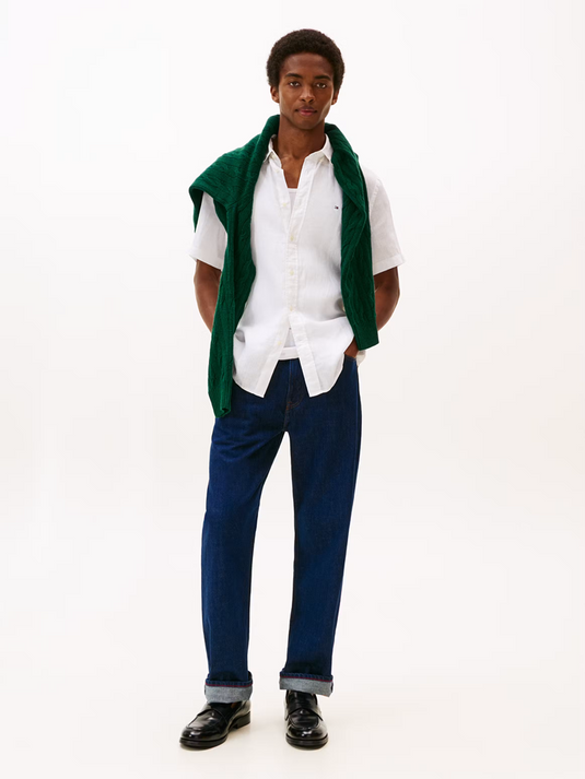 Tommy Hilfiger Mens Pigment Dyed Linen Shirt - White
