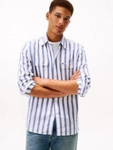 Tommy Hilfiger Mens Brushed Linen CheckTwill Stipe Shirt - Bold Blue