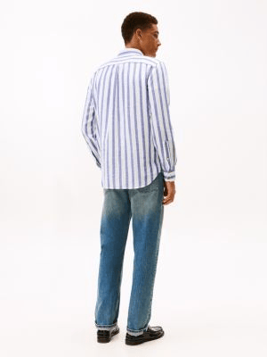 Load image into Gallery viewer, Tommy Hilfiger Mens Brushed Linen CheckTwill Stipe Shirt - Bold Blue
