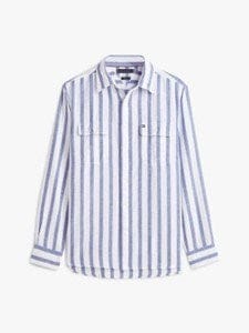 Load image into Gallery viewer, Tommy Hilfiger Mens Brushed Linen CheckTwill Stipe Shirt - Bold Blue
