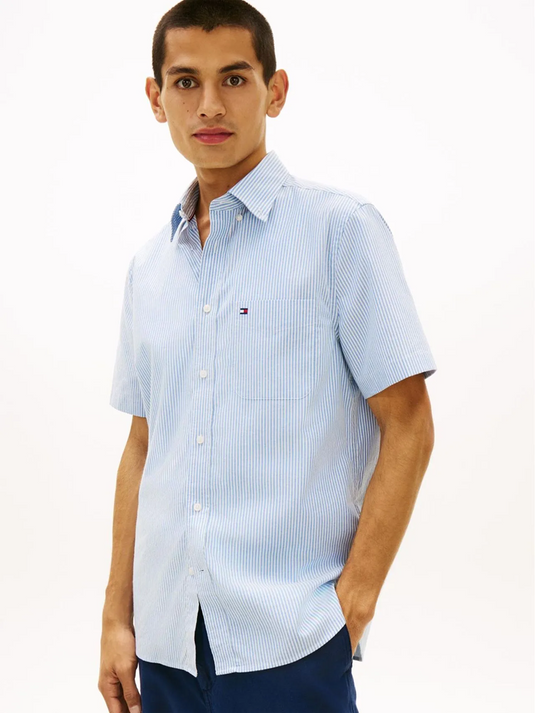 Tommy Hilfiger Mens Short Sleeve Oxford Stripe Shirt