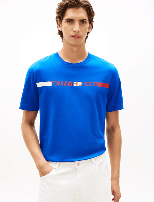 Tommy Hilfiger Mens Brand Love Stripe Tee - Regal Blue