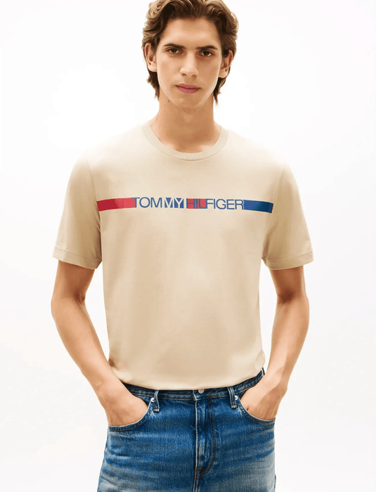 Tommy Hilfiger Mens Brand Love Stripe Tee - Sandalwood