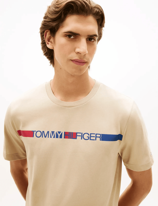 Tommy Hilfiger Mens Brand Love Stripe Tee - Sandalwood