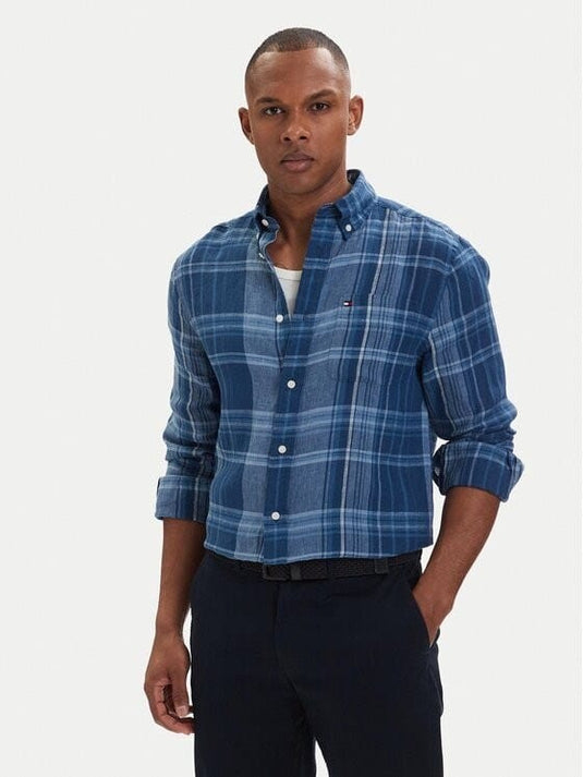 Tommy Hilfiger Linen Madras Shirt - Brisk Blue
