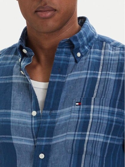 Tommy Hilfiger Linen Madras Shirt - Brisk Blue
