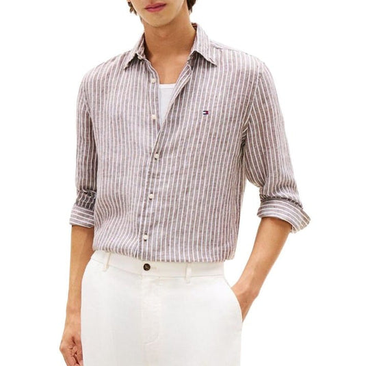 Tommy Hilfiger Linen Bengal Legacy Brown Stripe Shirt