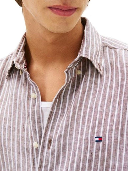 Tommy Hilfiger Linen Bengal Legacy Brown Stripe Shirt