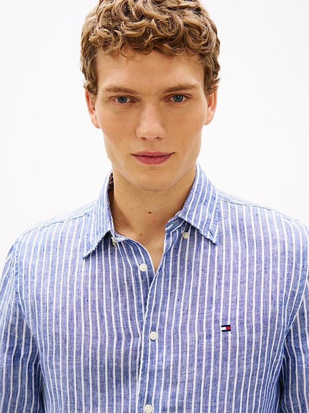 Load image into Gallery viewer, Tommy Hilfiger Linen Bengal Wedge Blue Stripe Shirt
