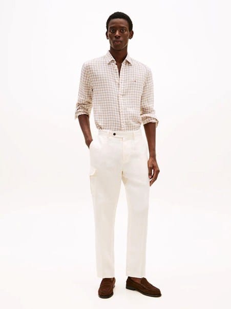 Load image into Gallery viewer, Tommy Hilfiger Mens Linen Essential Gingham Shirt - Sandalwood

