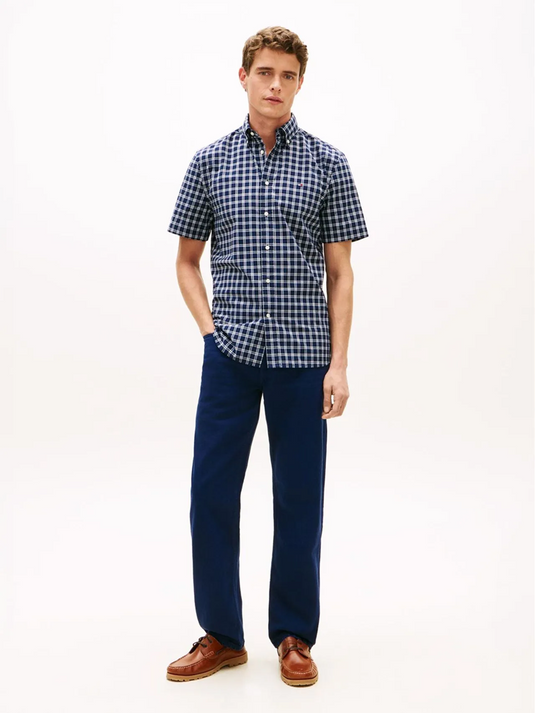 Tommy Hilfiger Mens Regular Fit Short Sleeve Plaid Shirt