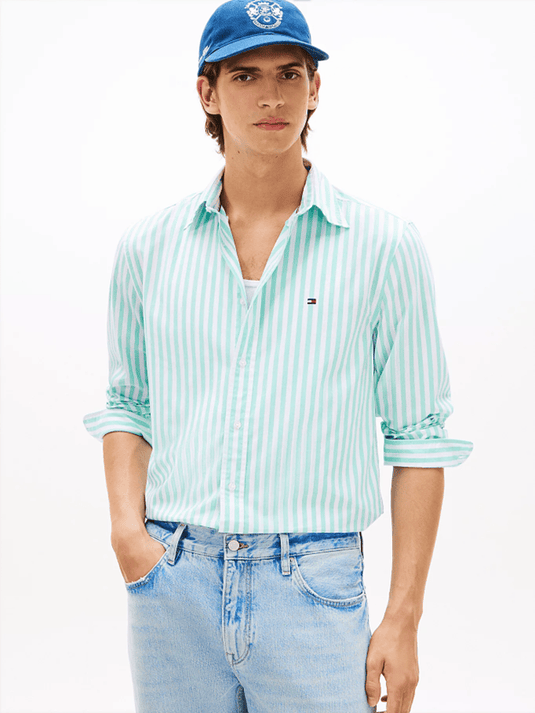 Tommy Hilfiger Mens TH Flex Regular Fit Stripe Poplin Shirt