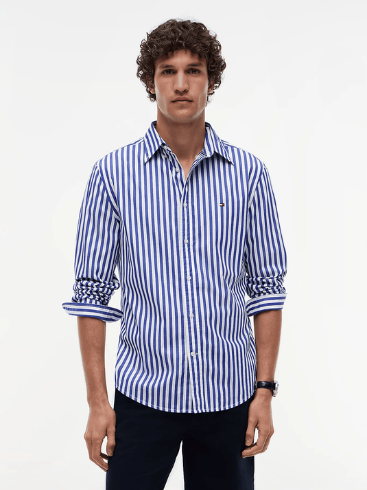 Tommy Hilfiger Mens TH Flex Regular Fit Stripe Poplin Shirt