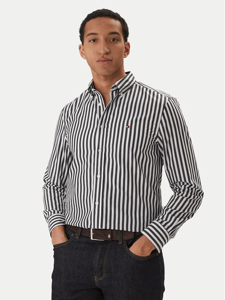 Load image into Gallery viewer, Tommy Hilfiger Mens TH Flex Regular Fit Stripe Poplin Shirt
