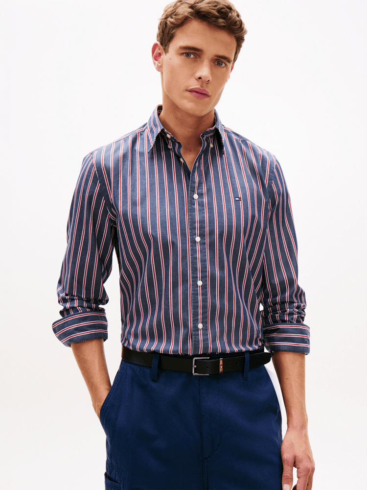 Load image into Gallery viewer, Tommy Hilfiger Mens TH Flex Regular Fit Stripe Poplin Shirt
