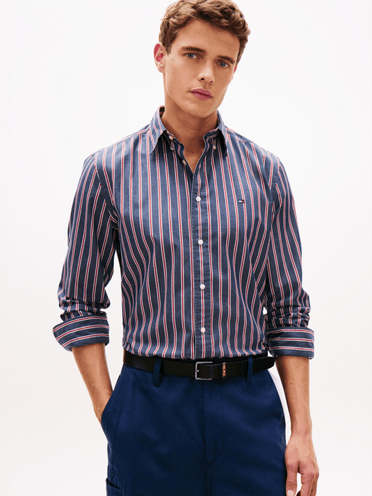 Tommy Hilfiger Mens TH Flex Regular Fit Stripe Poplin Shirt