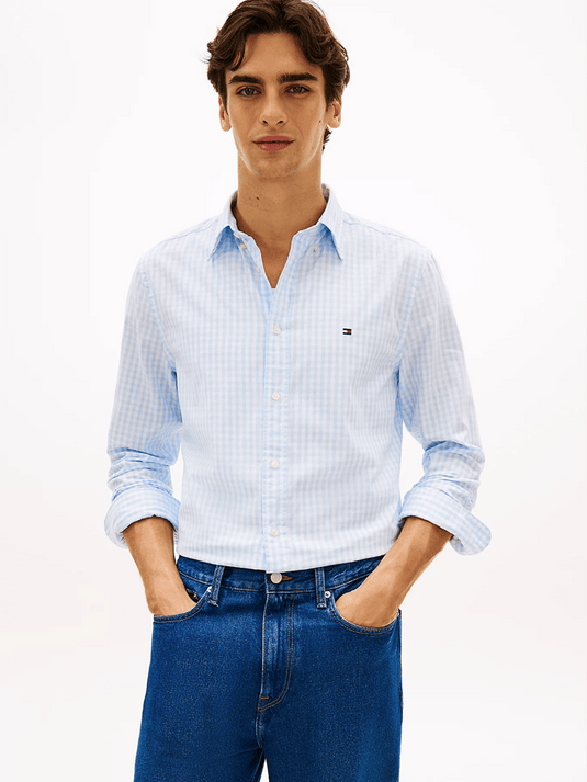 Tommy Hilfiger Mens TH Flex Regular Fit Gingham Check Poplin Shirt