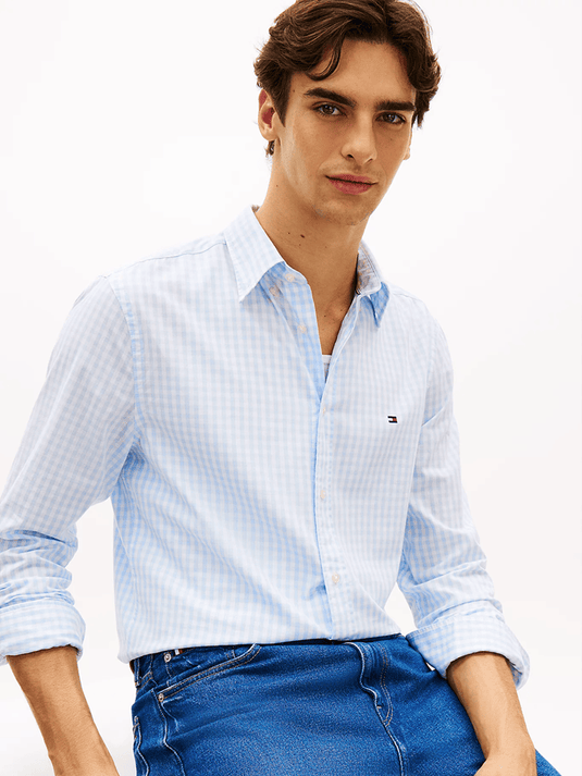 Tommy Hilfiger Mens TH Flex Regular Fit Gingham Check Poplin Shirt