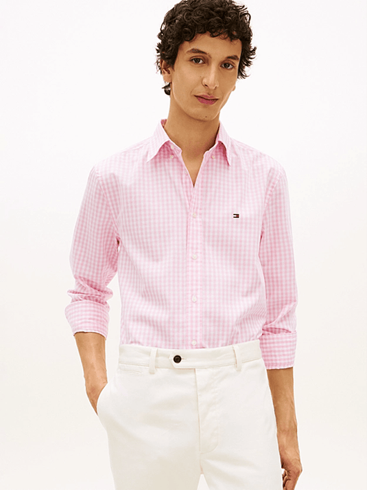 Tommy Hilfiger Mens TH Flex Regular Fit Gingham Check Poplin Shirt