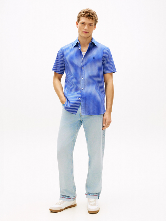 Tommy Hilfiger Mens Flex Poplin Stipe Short Sleeve Shirt