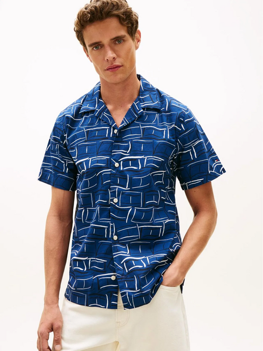Tommy Hilfiger Mens Flex Poplin Print Short Sleeve Shirt