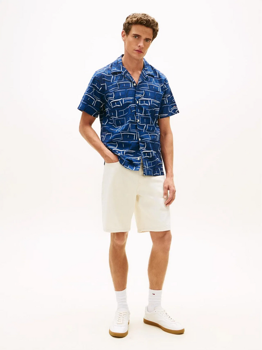 Tommy Hilfiger Mens Flex Poplin Print Short Sleeve Shirt
